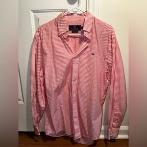 Vineyard Vines 100% Cotton Whale Shirt Pink and White Stripes, Size M